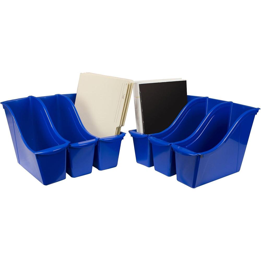 imageStorex Small Book Bin  Interlocking Plastic Organizer for Home Office and Classroom Blue 6Pack 71108U06CBlue