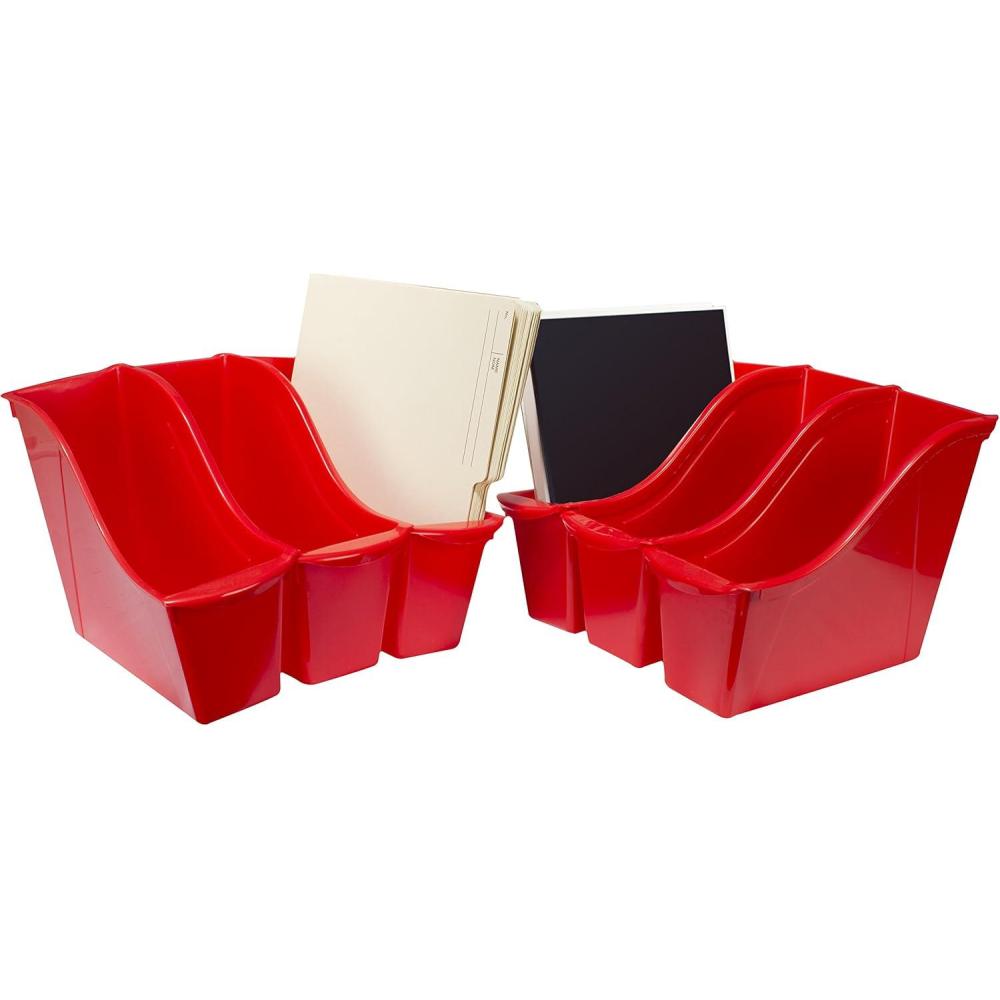 imageStorex Small Book Bin Interlocking Plastic Organizer for Home Office and Classroom Blue 6Pack 71108U06CRed