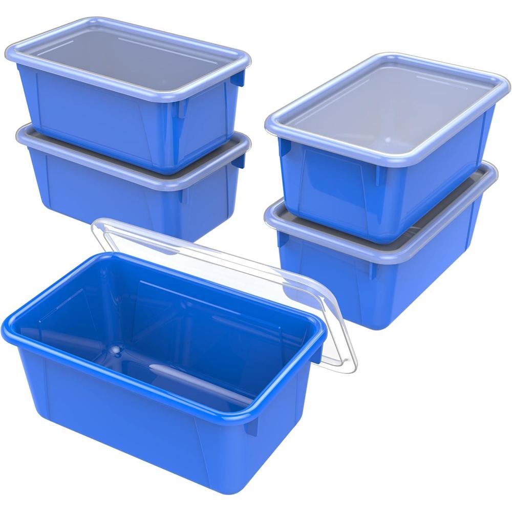 imageStorex Small Cubby Bins Plastic Storage Containers for Classroom with NonSnap Lid 122 x 78 x 51 inches Translucent 5Pack 62436U05CBlue