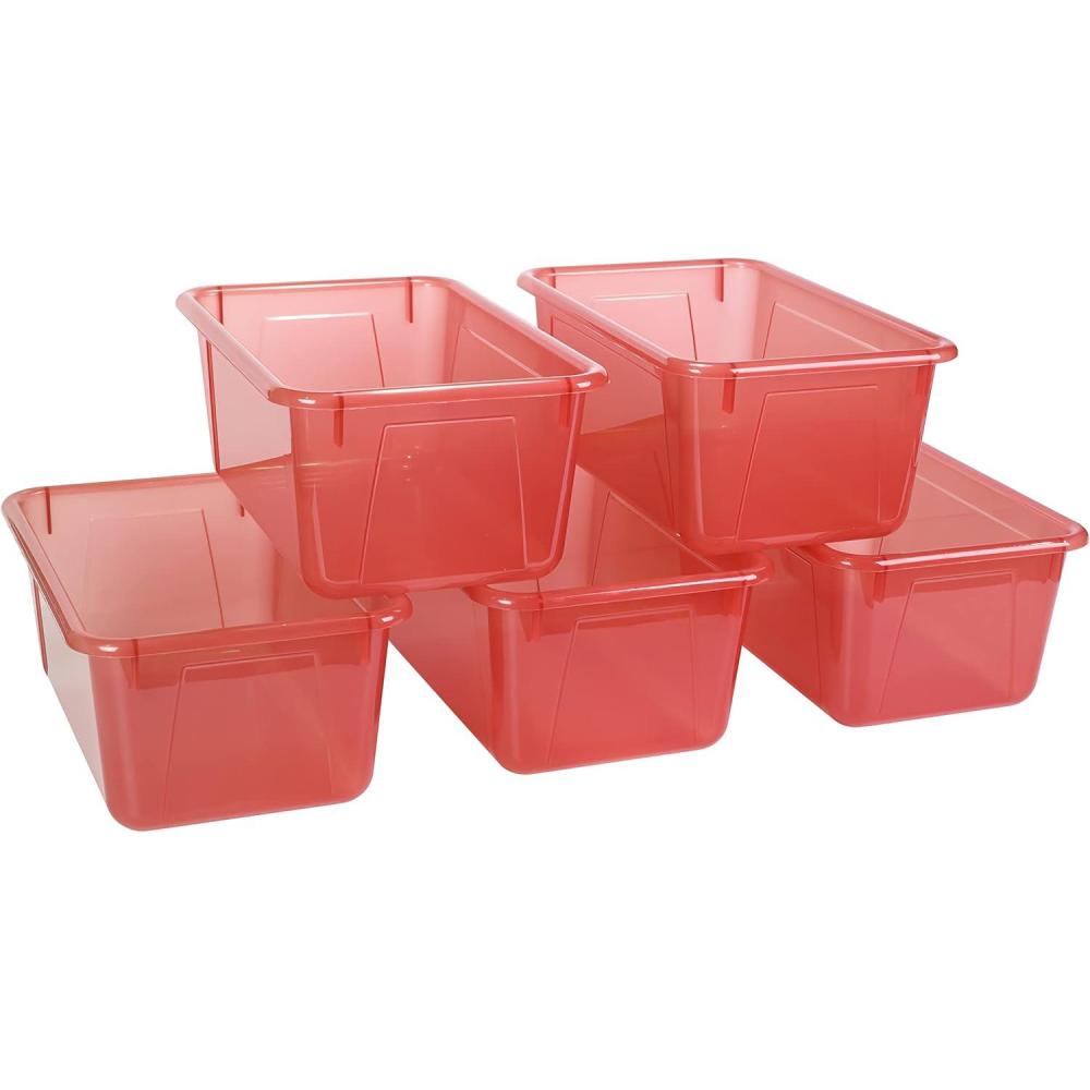 imageStorex Small Cubby Bins Plastic Storage Containers for Classroom with NonSnap Lid 122 x 78 x 51 inches Translucent 5Pack 62436U05CCandy Red