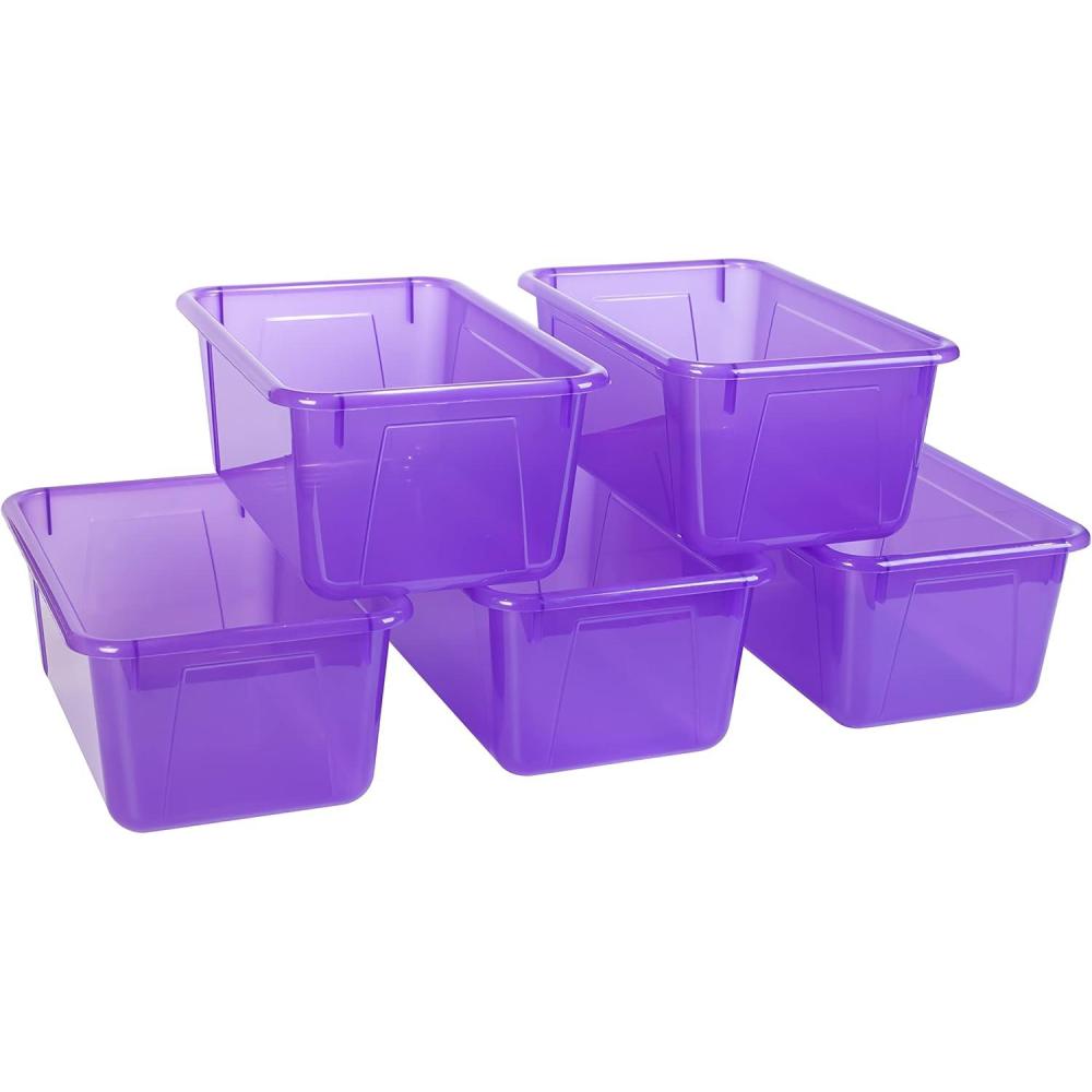 imageStorex Small Cubby Bins Plastic Storage Containers for Classroom with NonSnap Lid 122 x 78 x 51 inches Translucent 5Pack 62436U05CCandy Violet