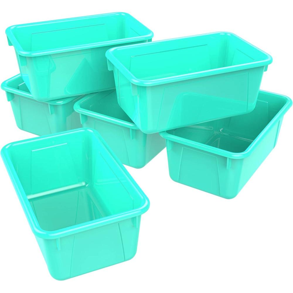imageStorex Small Cubby Bins Plastic Storage Containers for Classroom with NonSnap Lid 122 x 78 x 51 inches Translucent 5Pack 62436U05CClass Teal
