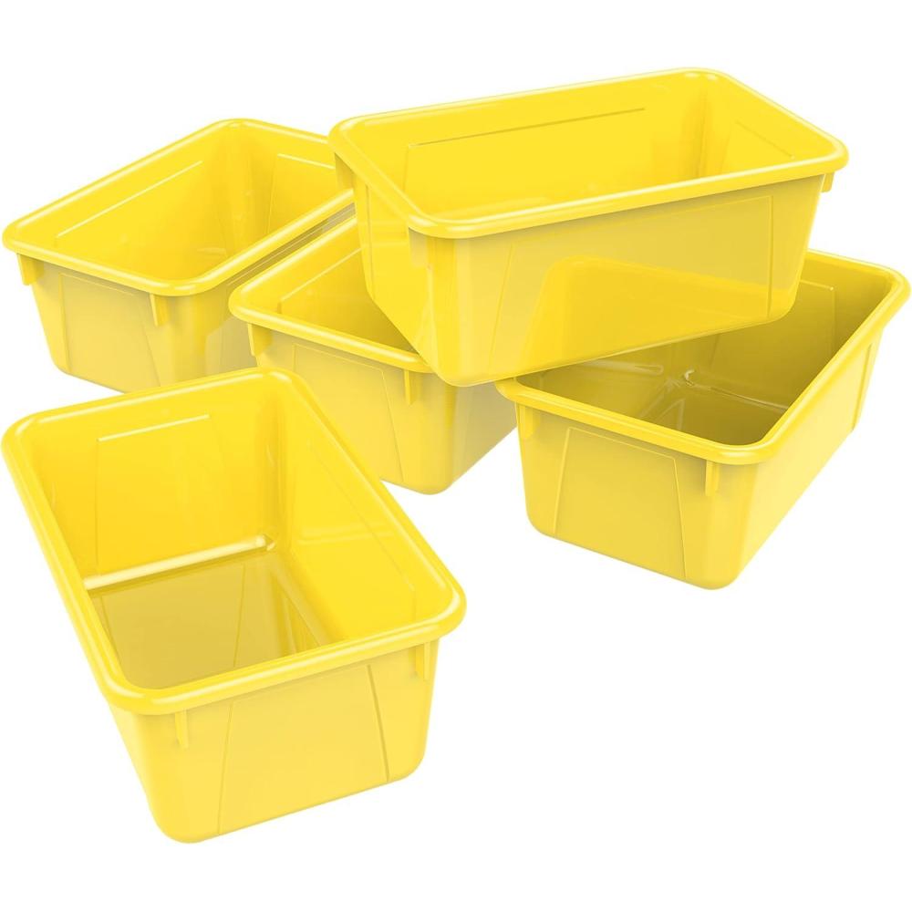 imageStorex Small Cubby Bins Plastic Storage Containers for Classroom with NonSnap Lid 122 x 78 x 51 inches Translucent 5Pack 62436U05CClass Yellow