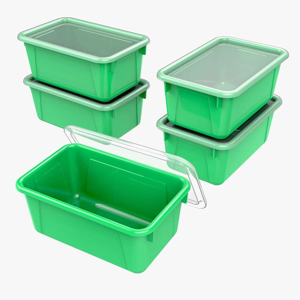 imageStorex Small Cubby Bins Plastic Storage Containers for Classroom with NonSnap Lid 122 x 78 x 51 inches Translucent 5Pack 62436U05CGreen