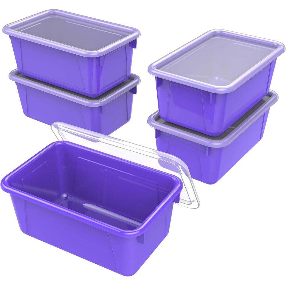 imageStorex Small Cubby Bins Plastic Storage Containers for Classroom with NonSnap Lid 122 x 78 x 51 inches Translucent 5Pack 62436U05CPurple