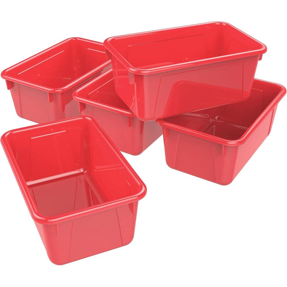 imageStorex Small Cubby Bins Plastic Storage Containers for Classroom with NonSnap Lid 122 x 78 x 51 inches Translucent 5Pack 62436U05CRed