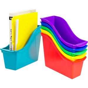 Storex 70113U06C Small Book Bin, 11.75 x 4.5 x 8.5 Inches, Assorted Colors, Color Assortment WILL Vary, Case of 6, Multicolor, Classroom Assortment