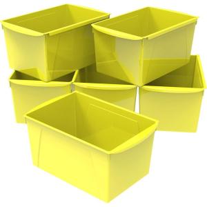 Storex Extra-Large Book Bin, Interlocking Plastic Organizer for Home, Office and Classroom, Assorted Colors, (71126E06C) (Pack of 6)(Yellow)