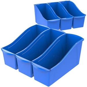 Storex Large Book Bin – Interlocking Plastic Organizer for Home, Office, and Work Space – Black, 6-Pack (70109E06C)(Blue)