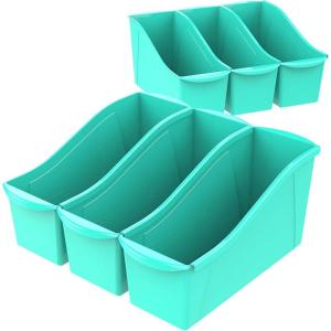 Storex Large Book Bin – Interlocking Plastic Organizer for Home, Office, and Work Space – Black, 6-Pack (70109E06C)(Teal)