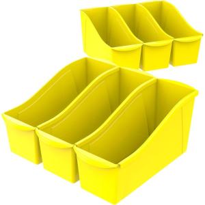 Storex Large Book Bin – Interlocking Plastic Organizer for Home, Office, and Work Space – Black, 6-Pack (70109E06C)(Yellow)