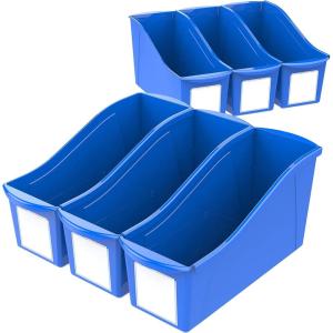 Storex Large Book Bin, Interlocking Plastic Organizer for Home, Office and Classroom, Yellow, 6-Pack (71105U06C)(Blue)