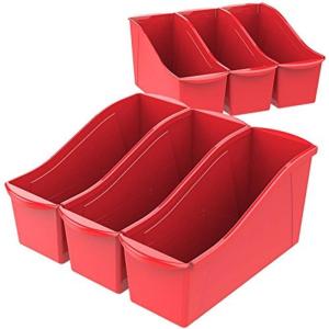 Storex Large Book Bin, Interlocking Plastic Organizer for Home, Office and Classroom, Yellow, 6-Pack (71105U06C)(Crimson)