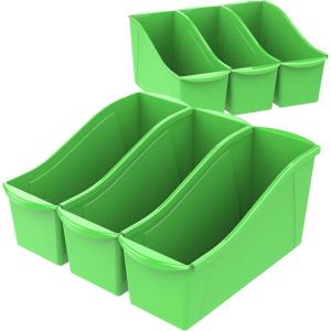 Storex Large Book Bin, Interlocking Plastic Organizer for Home, Office and Classroom, Yellow, 6-Pack (71105U06C)(Green)