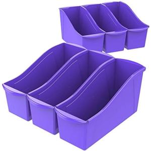 Storex Large Book Bin, Interlocking Plastic Organizer for Home, Office and Classroom, Yellow, 6-Pack (71105U06C)(Mauve)