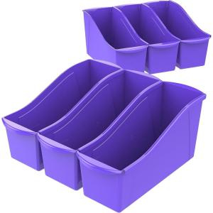 Storex Large Book Bin, Interlocking Plastic Organizer for Home, Office and Classroom, Yellow, 6-Pack (71105U06C)(Purple)