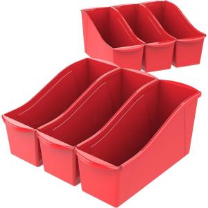 Storex Large Book Bin, Interlocking Plastic Organizer for Home, Office and Classroom, Yellow, 6-Pack (71105U06C)(Red)