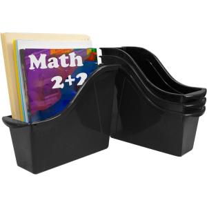 Storex Small Book Bin, 11.75 x 4.5 x 8.5 Inches, Black, Case of 12 (70123E12C)