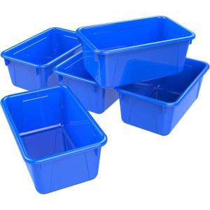 Storex Small Cubby Bins – Plastic Storage Containers for Classroom with Non-Snap Lid, 12.2 x 7.8 x 5.1 inches, Red, (62407U05C) (Pack of 5)(Blue)