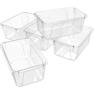 Storex Small Cubby Bins – Plastic Storage Containers for Classroom with Non-Snap Lid, 12.2 x 7.8 x 5.1 inches, Red, (62407U05C) (Pack of 5)(Clear)