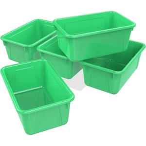 Storex Small Cubby Bins – Plastic Storage Containers for Classroom with Non-Snap Lid, 12.2 x 7.8 x 5.1 inches, Red, (62407U05C) (Pack of 5)(Green)
