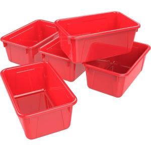 Storex Small Cubby Bins – Plastic Storage Containers for Classroom with Non-Snap Lid, 12.2 x 7.8 x 5.1 inches, Red, (62407U05C) (Pack of 5)(Red)