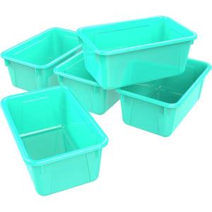 Storex Small Cubby Bins – Plastic Storage Containers for Classroom with Non-Snap Lid, 12.2 x 7.8 x 5.1 inches, Red, (62407U05C) (Pack of 5)(Teal)