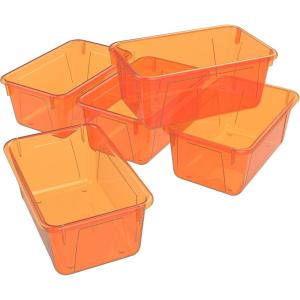 Storex Small Cubby Bins – Plastic Storage Containers for Classroom with Non-Snap Lid, 12.2 x 7.8 x 5.1 inches, Red, (62407U05C) (Pack of 5)(Tint Orange)