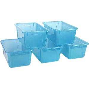 Storex Small Cubby Bins – Plastic Storage Containers for Classroom with Non-Snap Lid, 12.2 x 7.8 x 5.1 inches, Red, (62407U05C) (Pack of 5)(Tint Teal)