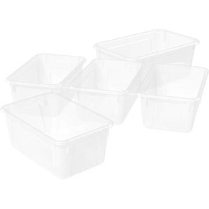 Storex Small Cubby Bins – Plastic Storage Containers for Classroom with Non-Snap Lid, 12.2 x 7.8 x 5.1 inches, Red, (62407U05C) (Pack of 5)(Translucent)