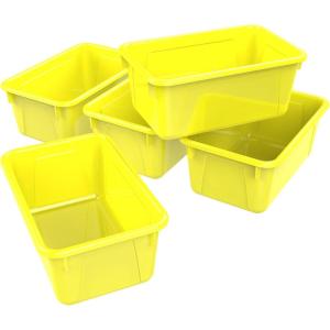 Storex Small Cubby Bins – Plastic Storage Containers for Classroom with Non-Snap Lid, 12.2 x 7.8 x 5.1 inches, Red, (62407U05C) (Pack of 5)(Yellow)