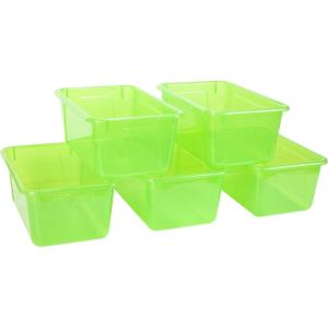 Storex Small Cubby Bins – Plastic Storage Containers for Classroom with Non-Snap Lid, 12.2 x 7.8 x 5.1 inches, Translucent, 5-Pack (62436U05C)(Candy Green)