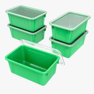 Storex Small Cubby Bins – Plastic Storage Containers for Classroom with Non-Snap Lid, 12.2 x 7.8 x 5.1 inches, Translucent, 5-Pack (62436U05C)(Green)