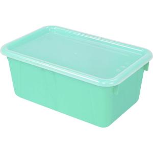 Storex Small Cubby Bins – Plastic Storage Containers for Classroom with Non-Snap Lid, 12.2 x 7.8 x 5.1 inches, Translucent, 5-Pack (62436U05C)(Teal)