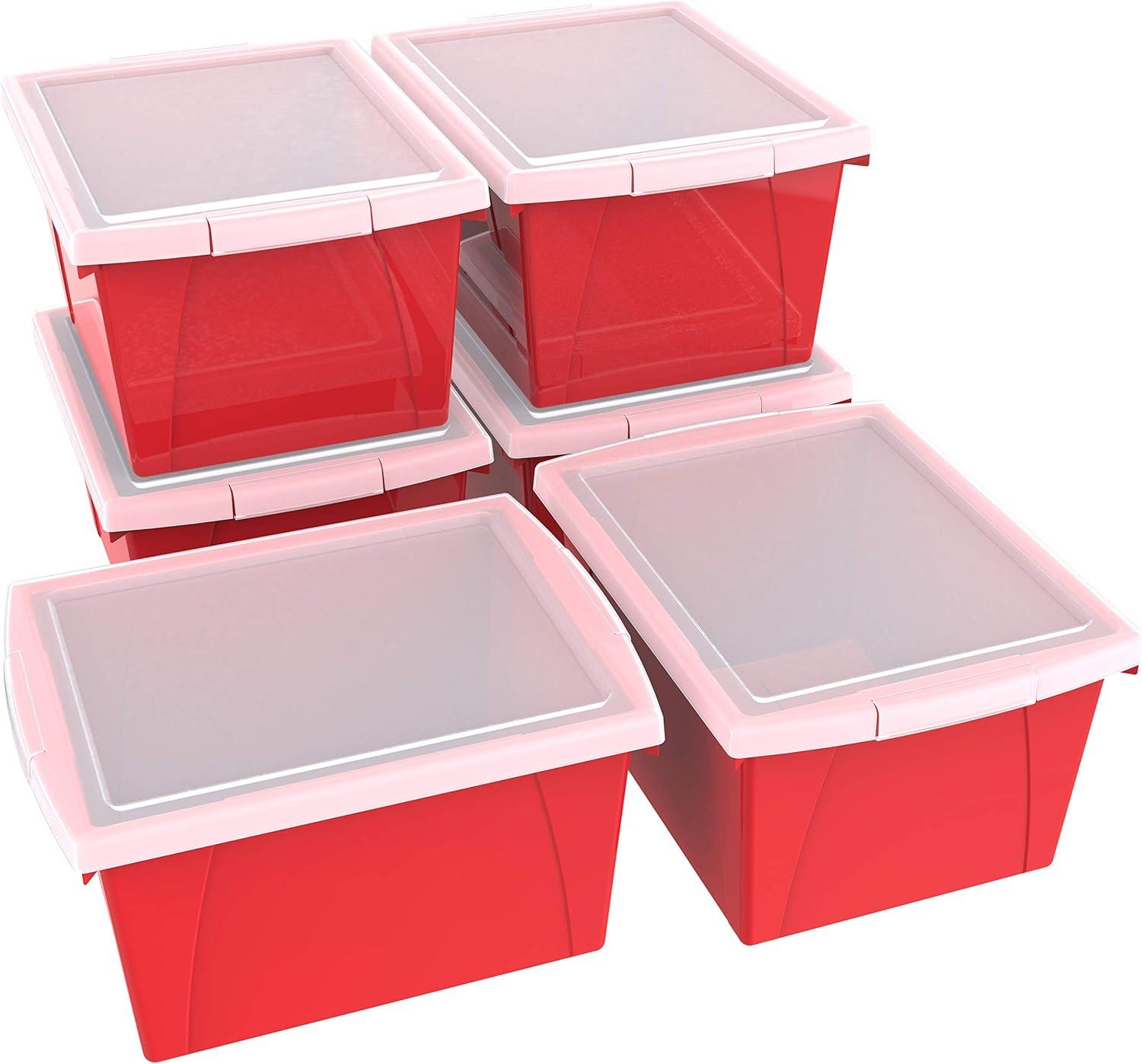 imageStorex 4 Gallon Storage Bin with Lid Plastic Classroom Organizer for Books and Supplies Black 6Pack 61427U06CExterior Measures 1358 x 1114 x 778 inchesRed