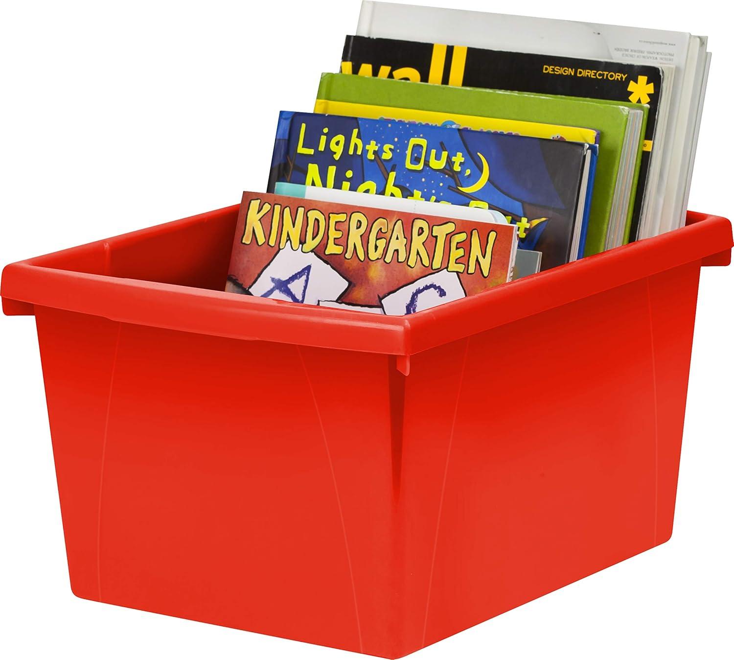 imageStorex 4 Gallon Storage Bin with Lid Plastic Classroom Organizer for Books and Supplies Black 6Pack 61427U06CExterior Measures 1358 x 1114 x 778 inchesRed