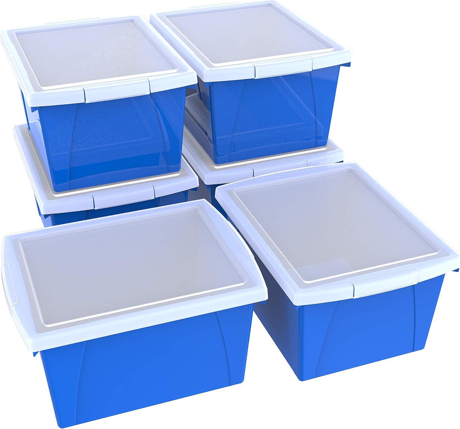 imageStorex 4 Gallon Storage Bin with Lid Plastic Classroom Organizer for Books and Supplies Black 6Pack 61427U06CExterior Measures 1358 x 1114 x 778 inchesBlue