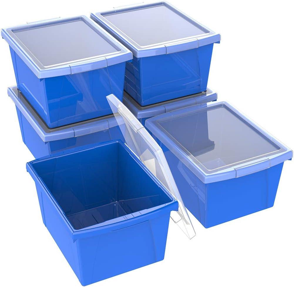 imageStorex 4 Gallon Storage Bin with Lid Plastic Classroom Organizer for Books and Supplies Black 6Pack 61427U06CExterior Measures 1358 x 1114 x 778 inchesBlue