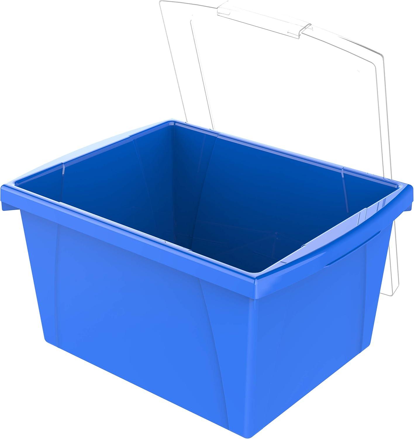 imageStorex 4 Gallon Storage Bin with Lid Plastic Classroom Organizer for Books and Supplies Black 6Pack 61427U06CExterior Measures 1358 x 1114 x 778 inchesBlue