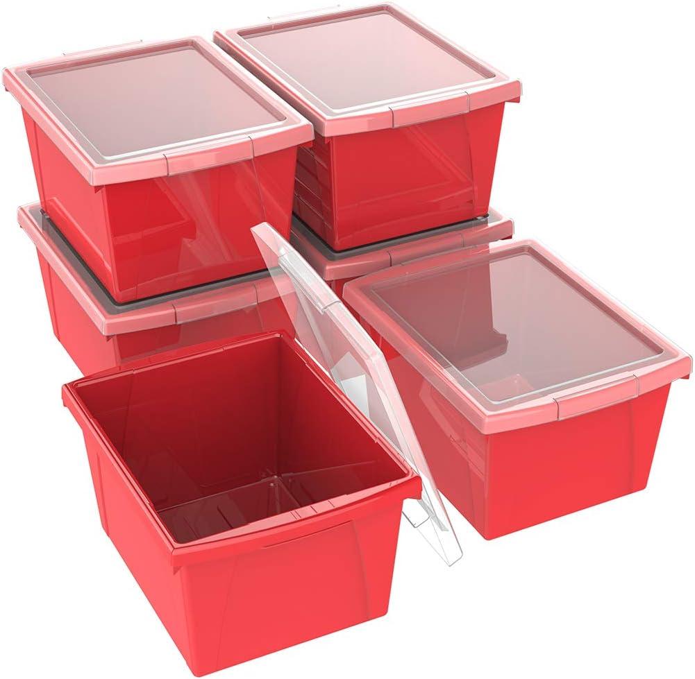 imageStorex 4 Gallon Storage Bin with Lid Plastic Classroom Organizer for Books and Supplies Black 6Pack 61427U06CExterior Measures 1358 x 1114 x 778 inchesRed