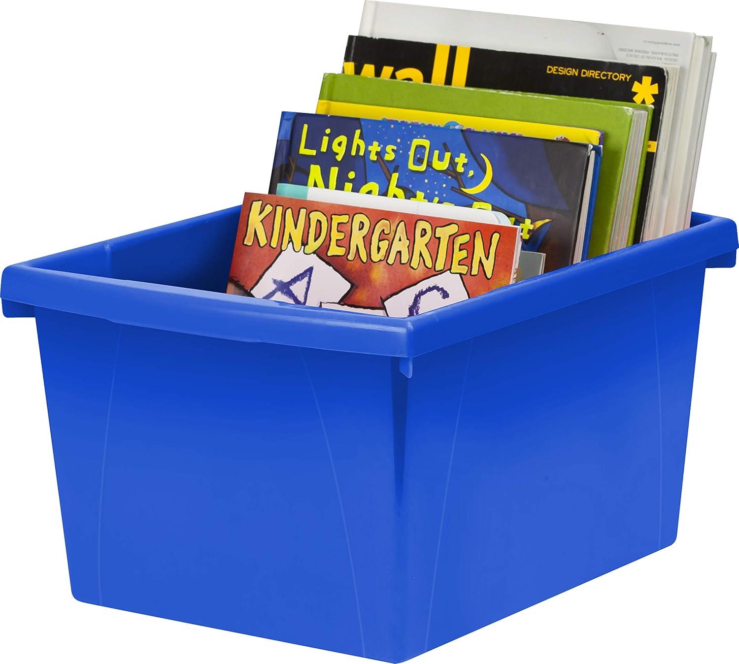 imageStorex 4 Gallon Storage Bin with Lid Plastic Classroom Organizer for Books and Supplies Black 6Pack 61427U06CExterior Measures 1358 x 1114 x 778 inchesBlue