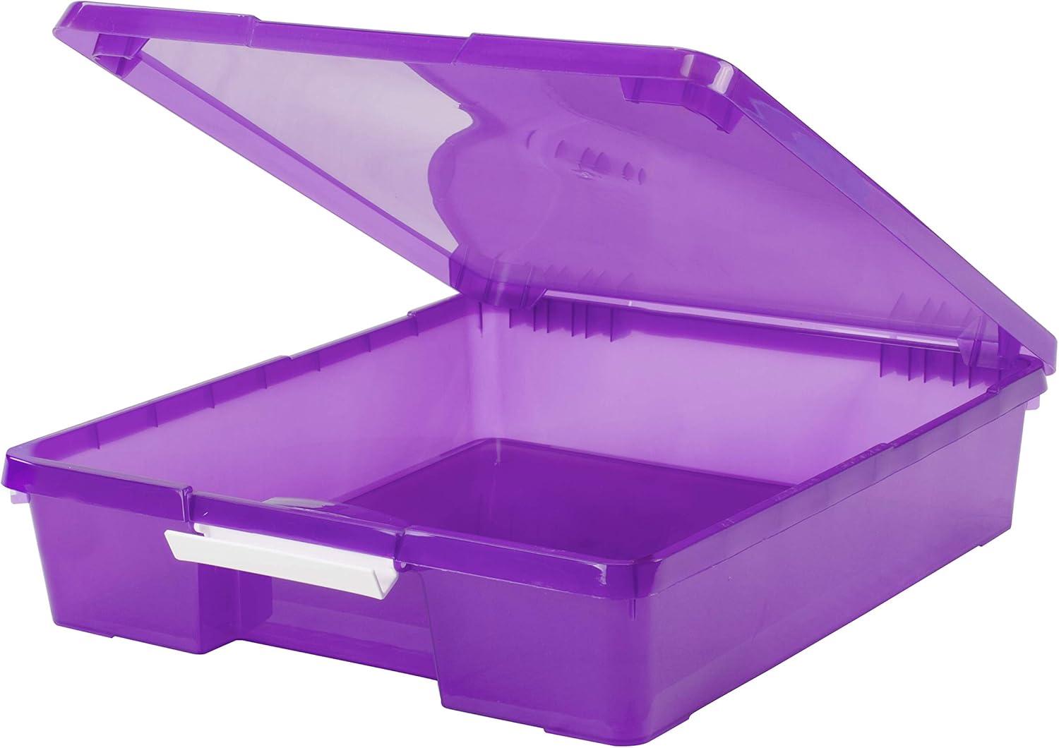 imageStorex Classroom Craft Project Box Stacking Plastic Organizer Fits 12x12 Scrapbooking Paper Purple 5Pack 63206U05C