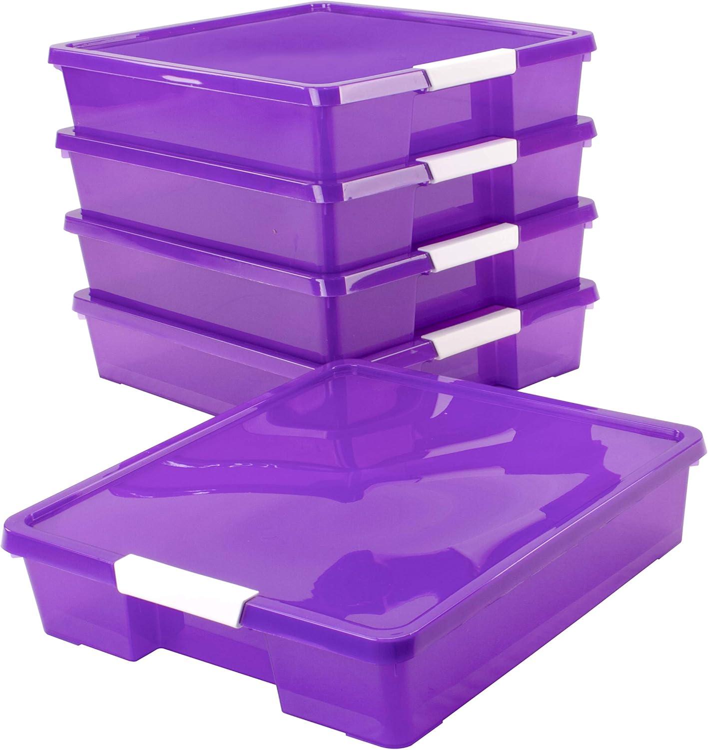 imageStorex Classroom Craft Project Box Stacking Plastic Organizer Fits 12x12 Scrapbooking Paper Purple 5Pack 63206U05C