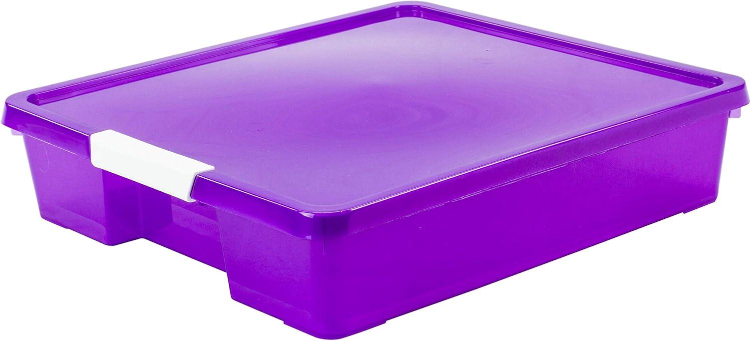 imageStorex Classroom Craft Project Box Stacking Plastic Organizer Fits 12x12 Scrapbooking Paper Purple 5Pack 63206U05C