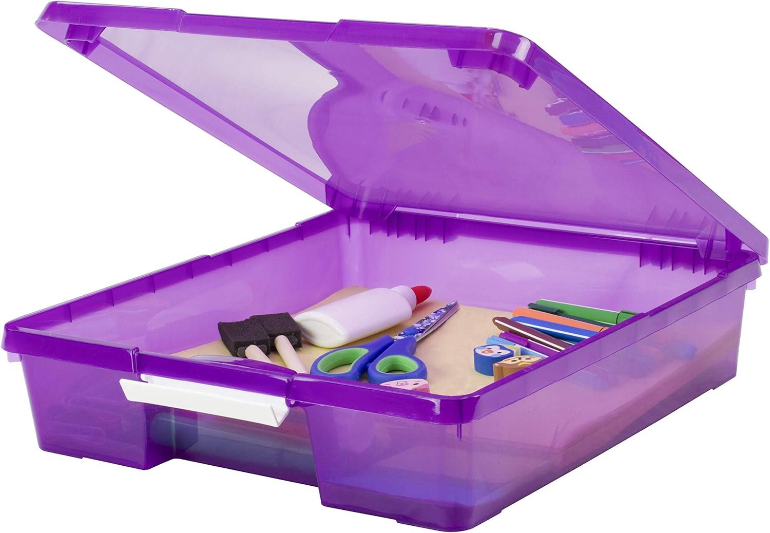 imageStorex Classroom Craft Project Box Stacking Plastic Organizer Fits 12x12 Scrapbooking Paper Purple 5Pack 63206U05C