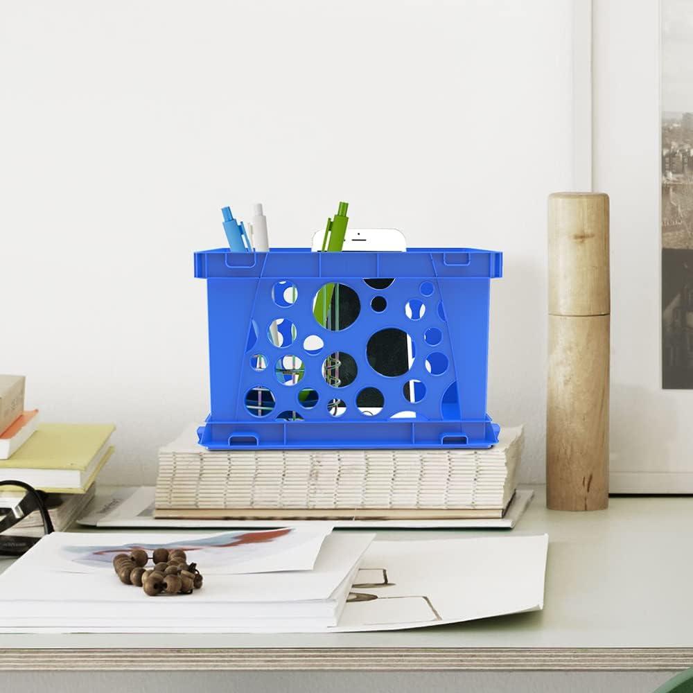 imageStorex Mini Storage Crate 9 x 734 x 6 Inches Various Assorted Colors 12PackSchool Blue
