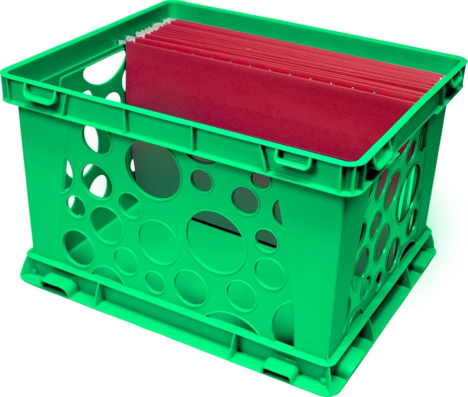 imageStorex Premium File Crate with Handles Letter and Legal Document and Folder Storage Classroom Green 3Pack 61463U03CSchool Green