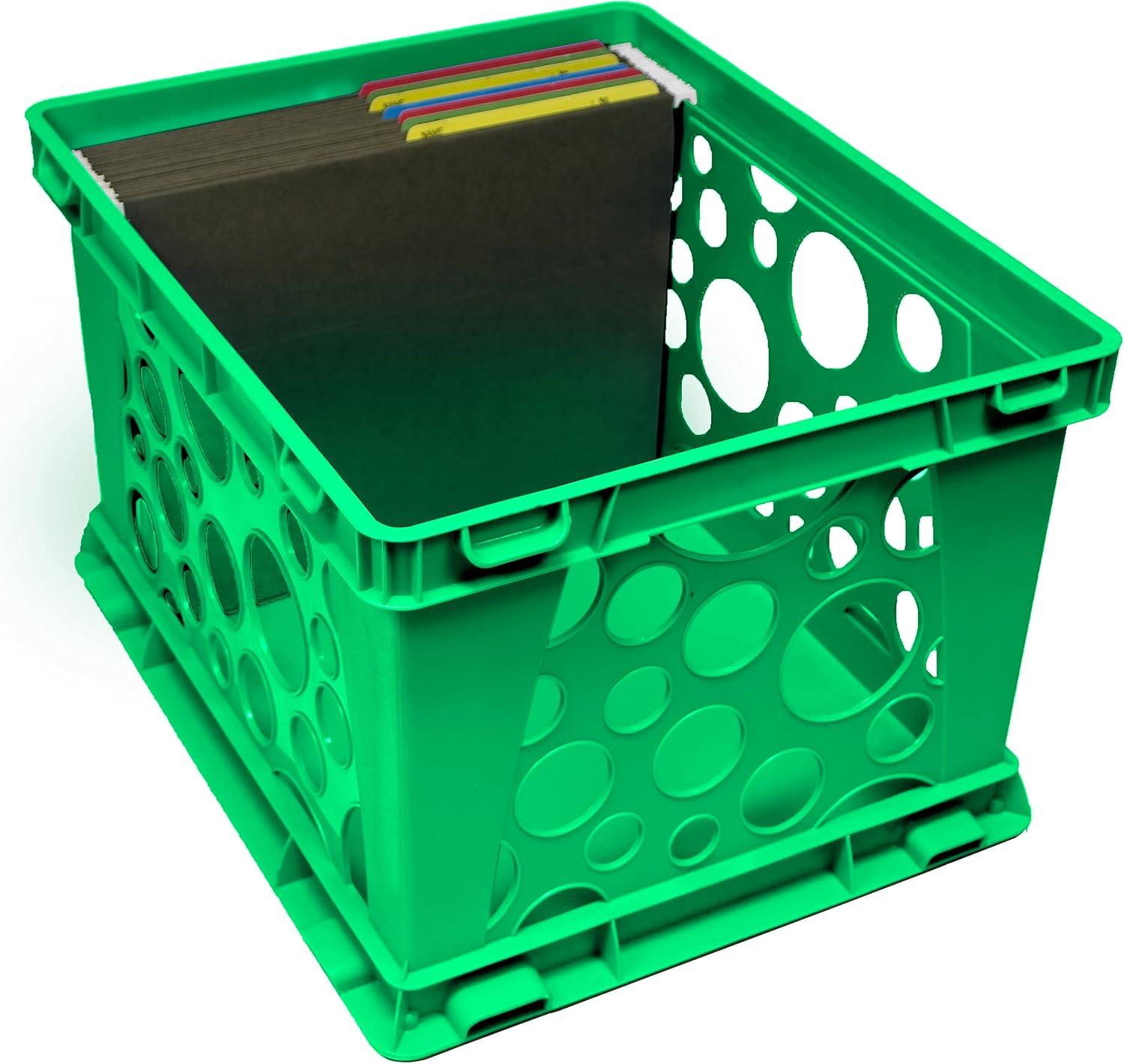 imageStorex Premium File Crate with Handles Letter and Legal Document and Folder Storage Classroom Green 3Pack 61463U03CSchool Green