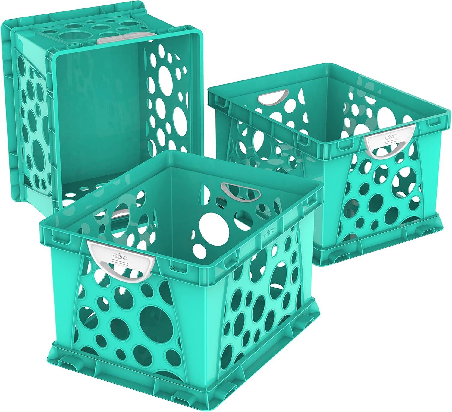 imageStorex Premium File Crate with Handles Letter and Legal Document and Folder Storage Teal 3Pack 61670U03CTeal