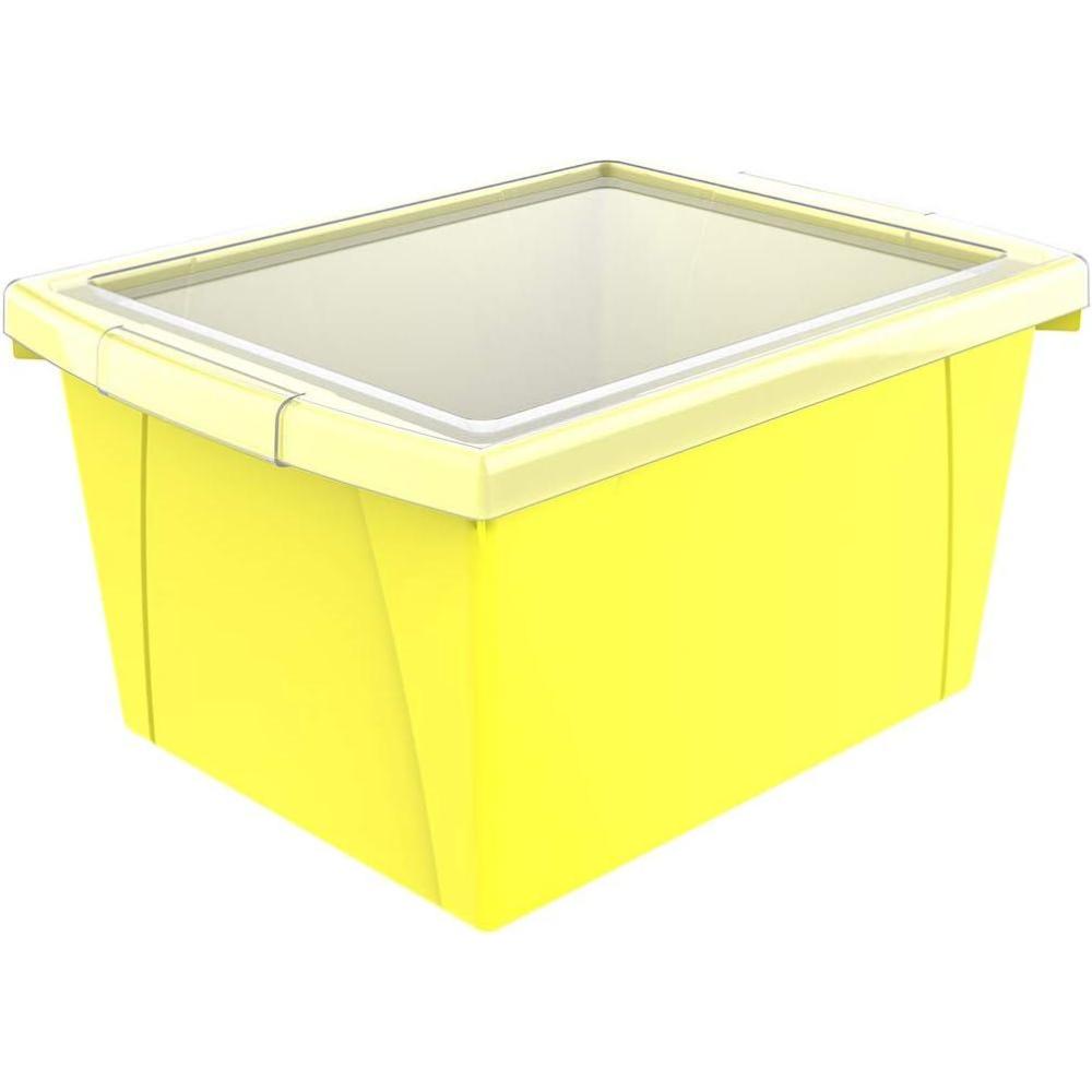 imageStorex 4 Gallon Storage Bin with Lid Plastic Classroom Organizer for Books and Supplies Black 6Pack 61427U06CExterior Measures 1358 x 1114 x 778 inchesYellow